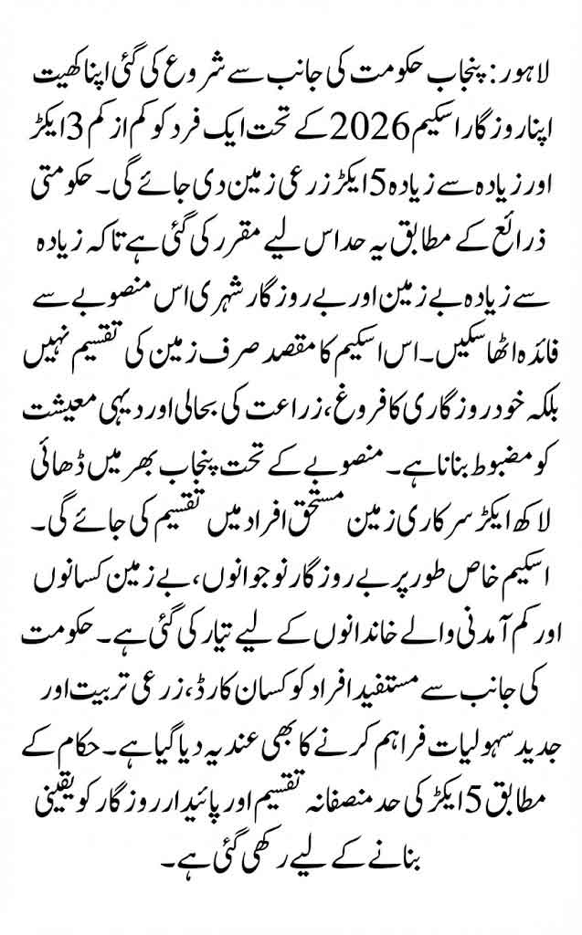 CM Punjab 3 to 5 Acres Scheme